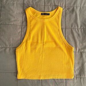 ZARA Yellow/Orange High Neck Cropped Tank Size L